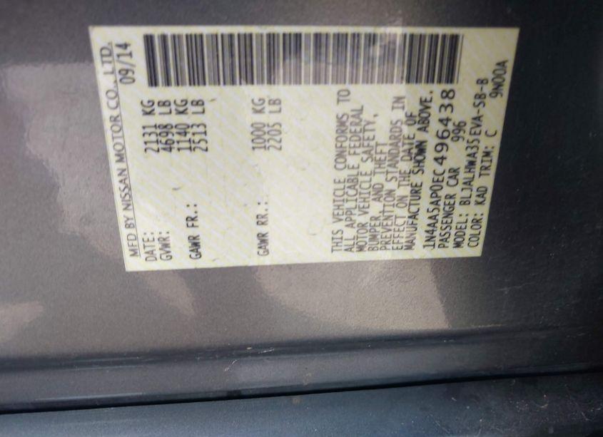 Photo 9 of 2014 Nissan Maxima 3.5 SV (VIN 1N4AA5AP0EC496438)