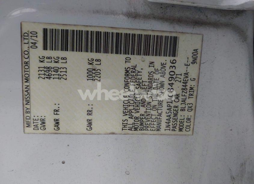 Photo 9 of 2010 Nissan Maxima 3.5 SV (VIN 1N4AA5AP1AC849036)