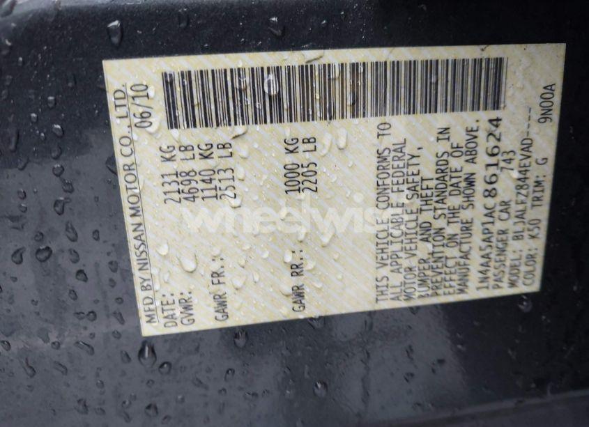 Photo 9 of 2010 Nissan Maxima 3.5 SV (VIN 1N4AA5AP1AC861624)