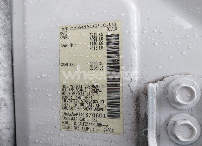 Photo 9 of 2010 Nissan Maxima 3.5 SV (VIN 1N4AA5AP1AC870601)