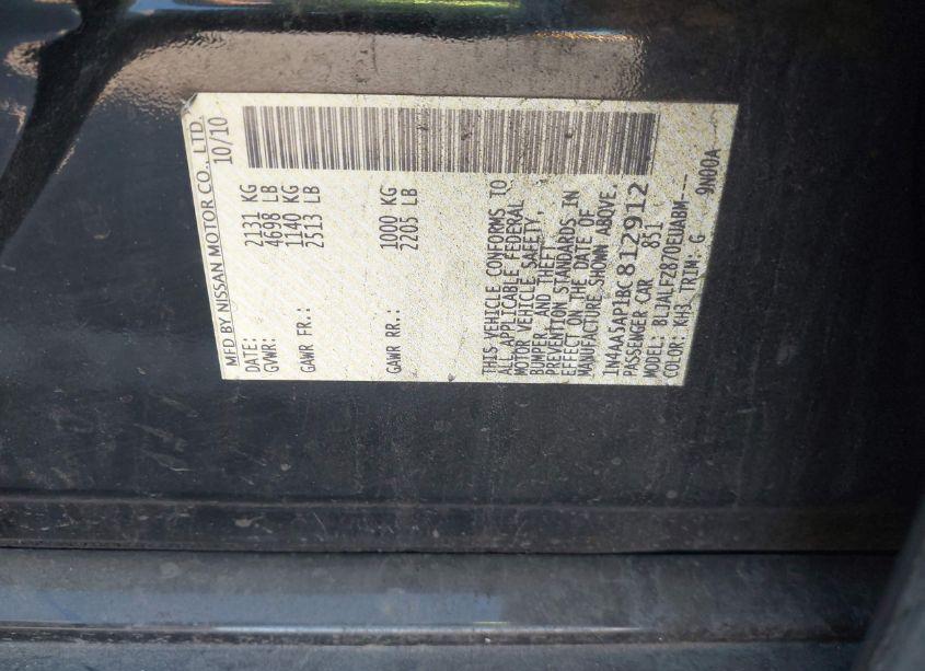 Photo 9 of 2011 Nissan Maxima 3.5 SV (VIN 1N4AA5AP1BC812912)