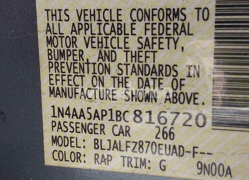 Photo 9 of 2011 Nissan Maxima 3.5 SV (VIN 1N4AA5AP1BC816720)