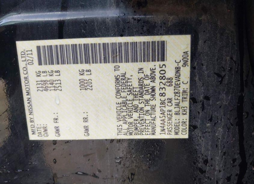 Photo 9 of 2011 Nissan Maxima 3.5 SV (VIN 1N4AA5AP1BC832805)