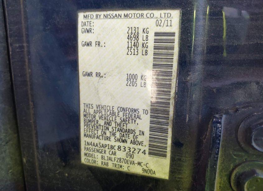 Photo 9 of 2011 Nissan Maxima 3.5 SV (VIN 1N4AA5AP1BC833274)