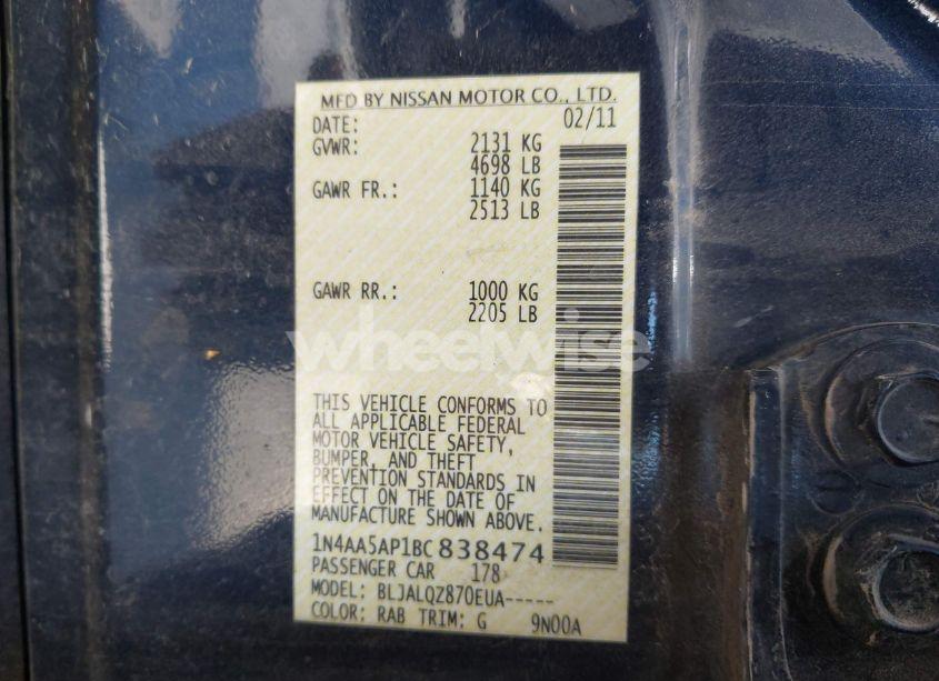 Photo 9 of 2011 Nissan Maxima 3.5 S (VIN 1N4AA5AP1BC838474)