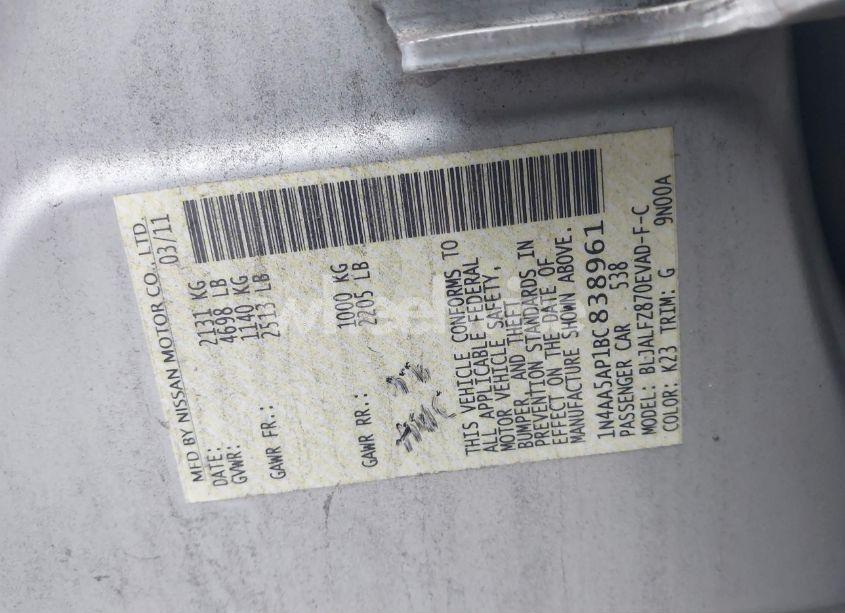 Photo 9 of 2011 Nissan Maxima 3.5 SV (VIN 1N4AA5AP1BC838961)