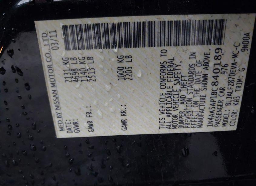 Photo 9 of 2011 Nissan Maxima 3.5 SV (VIN 1N4AA5AP1BC840189)