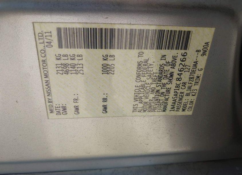 Photo 9 of 2011 Nissan Maxima 3.5 SV (VIN 1N4AA5AP1BC846266)