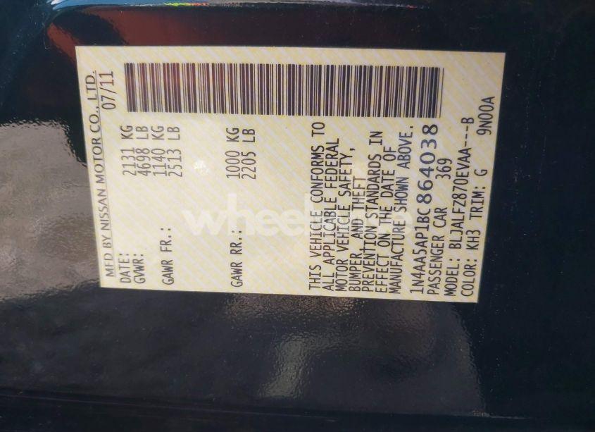 Photo 9 of 2011 Nissan Maxima 3.5 SV (VIN 1N4AA5AP1BC864038)