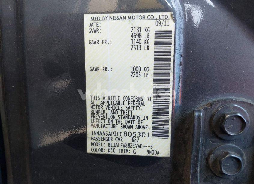 Photo 9 of 2012 Nissan Maxima 3.5 SV (VIN 1N4AA5AP1CC805301)