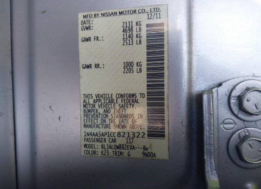 Photo 9 of 2012 Nissan Maxima 3.5 S (VIN 1N4AA5AP1CC821322)