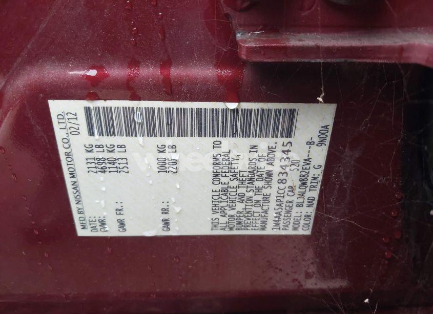 Photo 9 of 2012 Nissan Maxima 3.5 S (VIN 1N4AA5AP1CC834345)