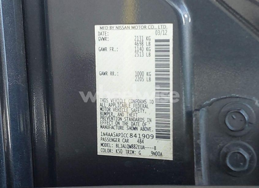 Photo 9 of 2012 Nissan Maxima 3.5 S (VIN 1N4AA5AP1CC841909)