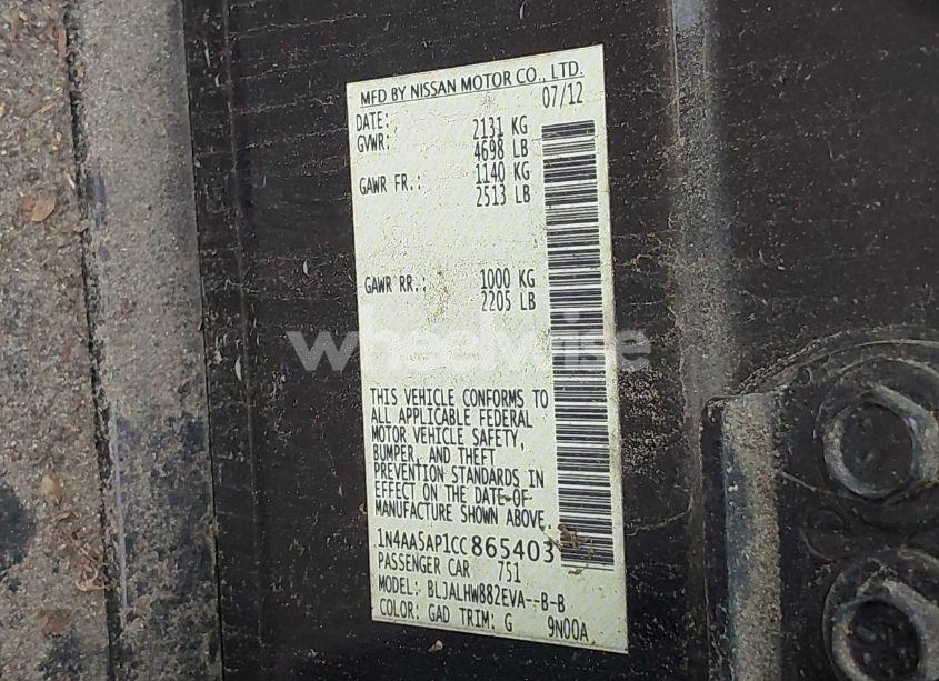 Photo 9 of 2012 Nissan Maxima 3.5 SV (VIN 1N4AA5AP1CC865403)