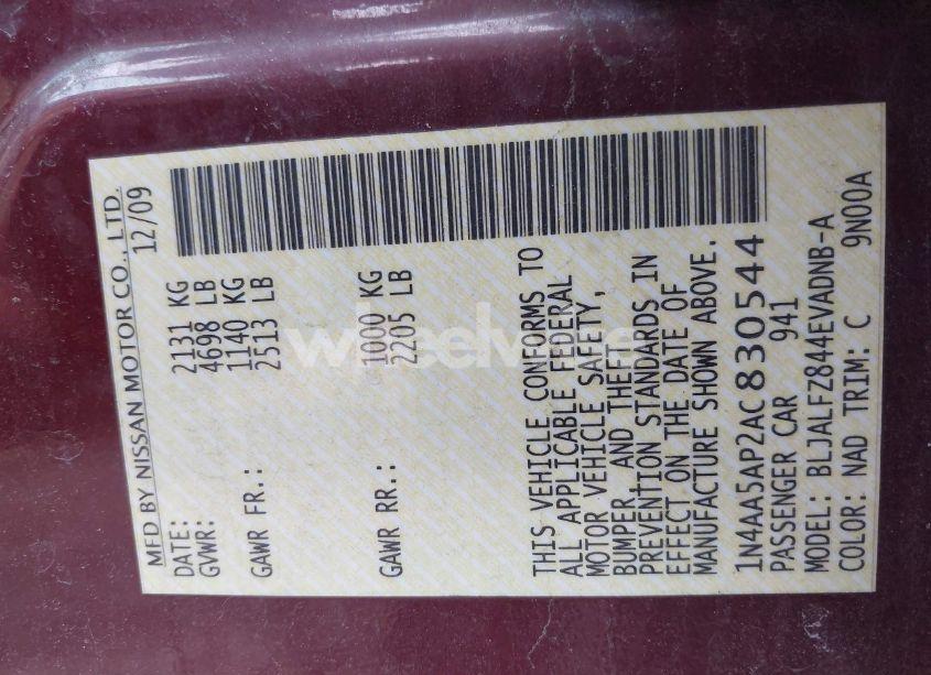 Photo 9 of 2010 Nissan Maxima 3.5 SV (VIN 1N4AA5AP2AC830544)