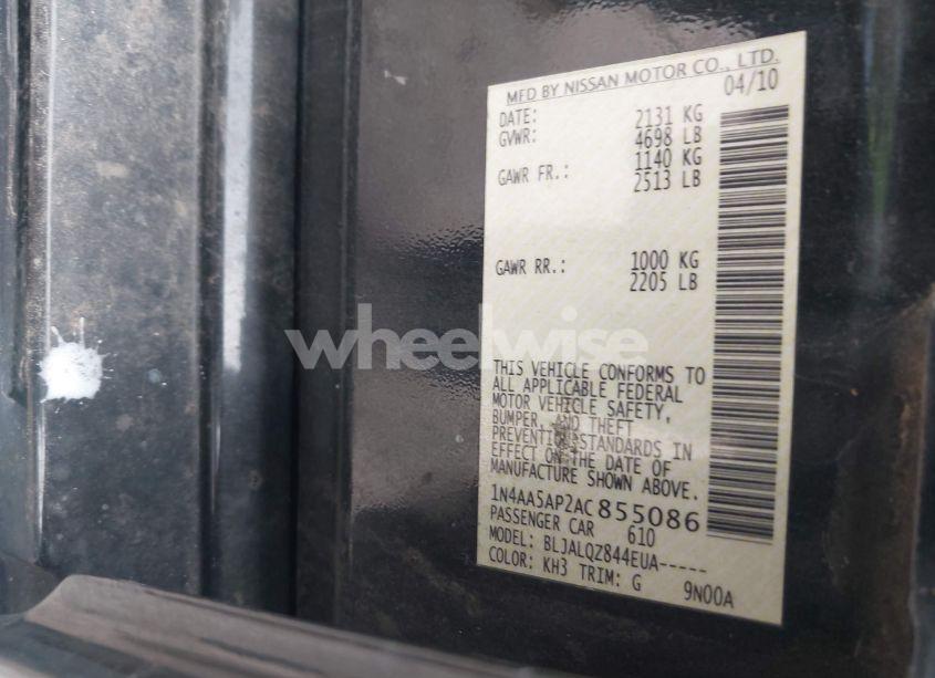 Photo 9 of 2010 Nissan Maxima 3.5 S (VIN 1N4AA5AP2AC855086)