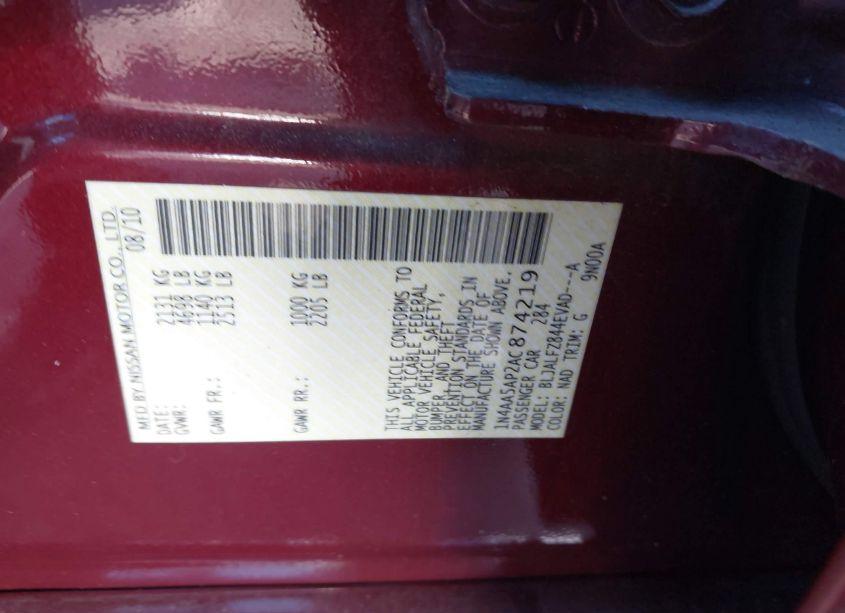 Photo 9 of 2010 Nissan Maxima 3.5 SV (VIN 1N4AA5AP2AC874219)