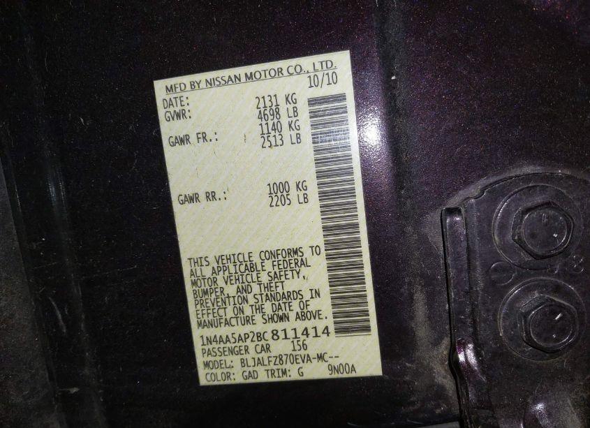 Photo 9 of 2011 Nissan Maxima 3.5 SV (VIN 1N4AA5AP2BC811414)