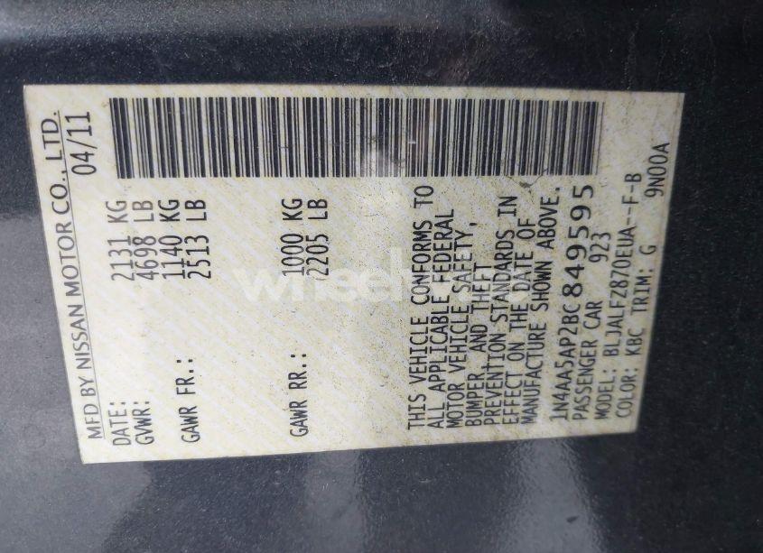 Photo 9 of 2011 Nissan Maxima 3.5 SV (VIN 1N4AA5AP2BC849595)