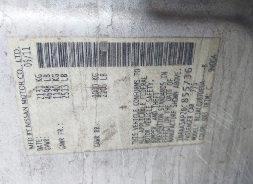 Photo 9 of 2011 Nissan Maxima 3.5 S (VIN 1N4AA5AP2BC855736)