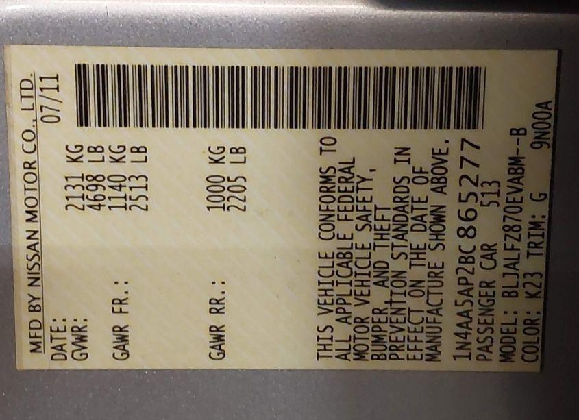 Photo 9 of 2011 Nissan Maxima 3.5 SV (VIN 1N4AA5AP2BC865277)