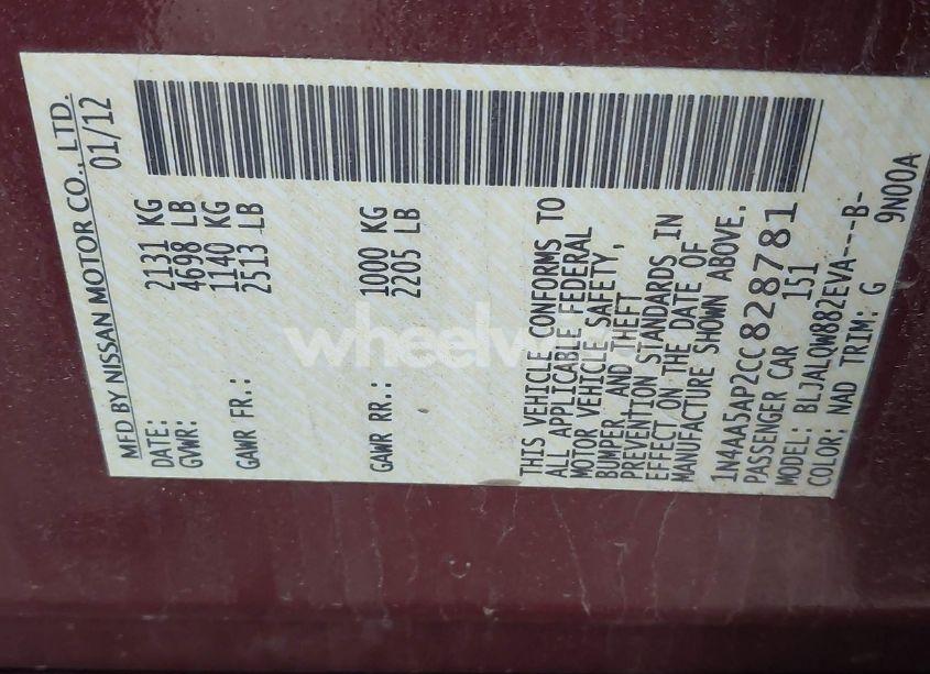 Photo 9 of 2012 Nissan Maxima 3.5 S (VIN 1N4AA5AP2CC828781)