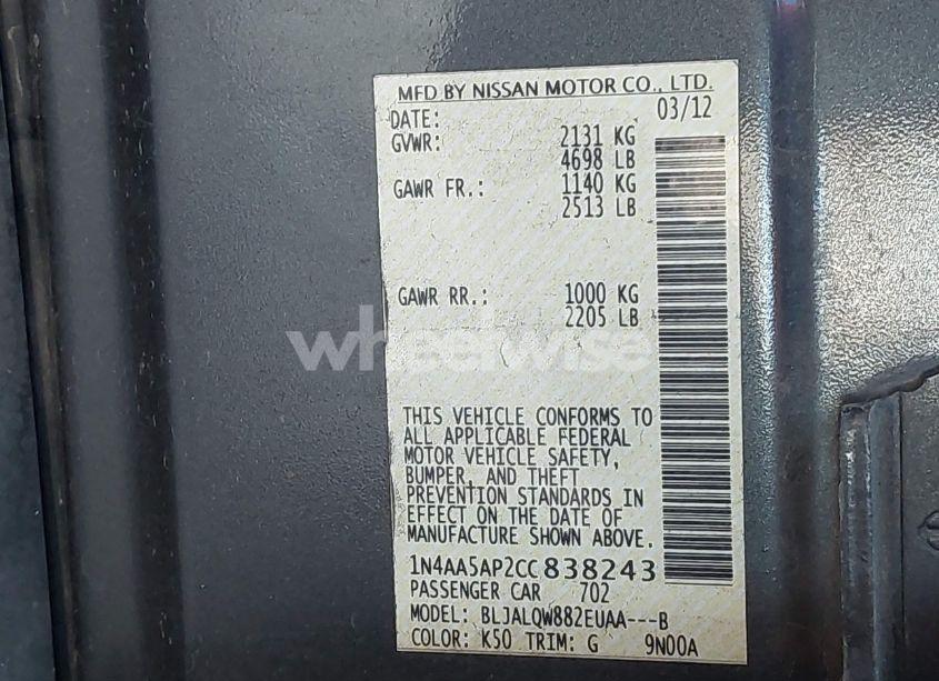 Photo 9 of 2012 Nissan Maxima 3.5 S (VIN 1N4AA5AP2CC838243)