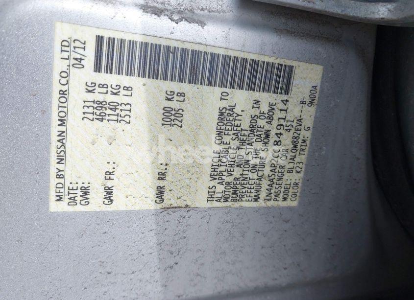 Photo 9 of 2012 Nissan Maxima 3.5 S (VIN 1N4AA5AP2CC849114)