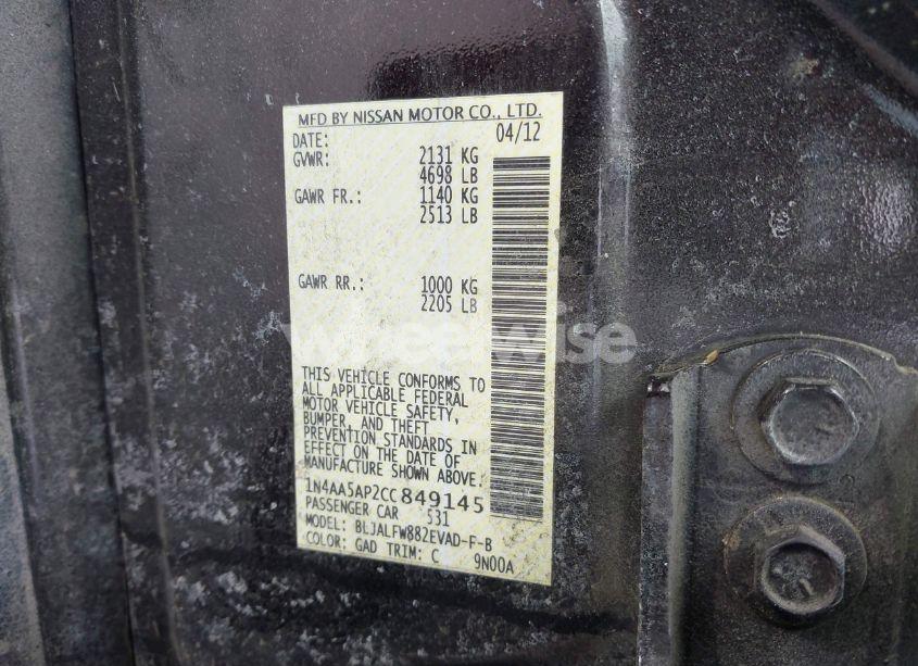 Photo 9 of 2012 Nissan Maxima 3.5 SV (VIN 1N4AA5AP2CC849145)