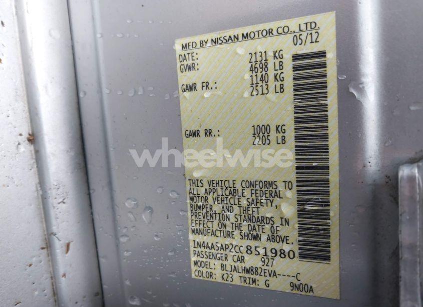 Photo 9 of 2012 Nissan Maxima 3.5 SV (VIN 1N4AA5AP2CC851980)