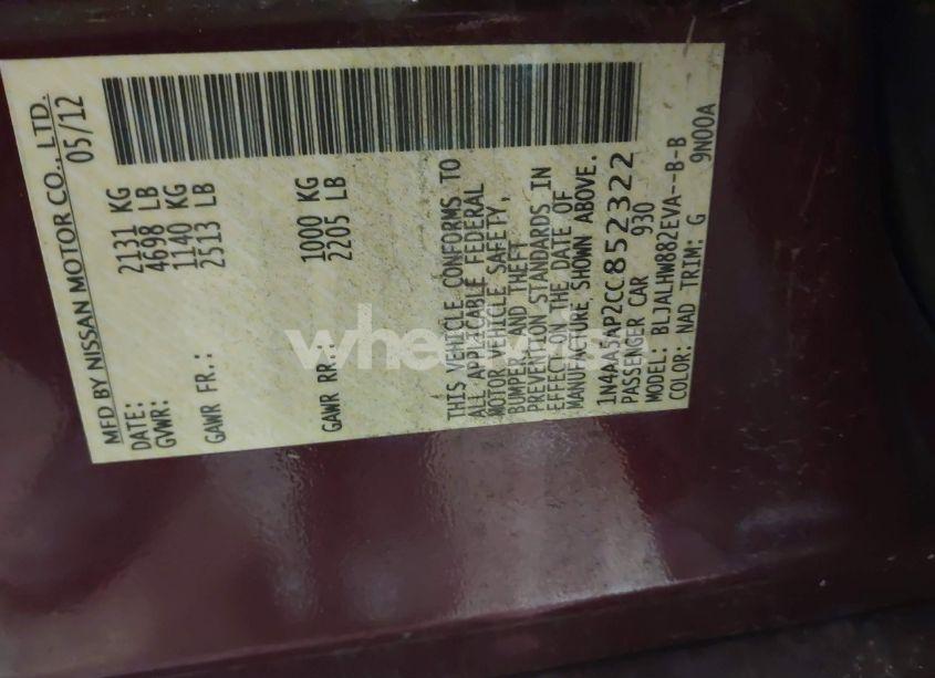 Photo 9 of 2012 Nissan Maxima 3.5 SV (VIN 1N4AA5AP2CC852322)