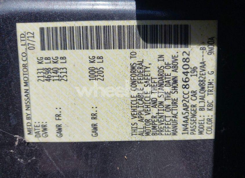 Photo 9 of 2012 Nissan Maxima 3.5 S (VIN 1N4AA5AP2CC864082)