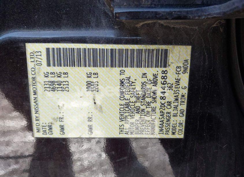 Photo 9 of 2013 Nissan Maxima 3.5 SV (VIN 1N4AA5AP2DC844688)