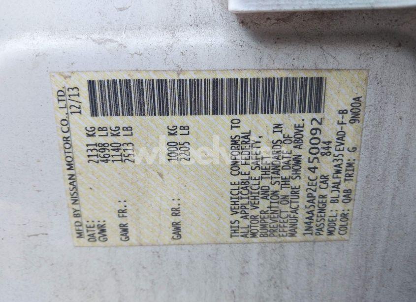 Photo 9 of 2014 Nissan Maxima 3.5 SV (VIN 1N4AA5AP2EC450092)