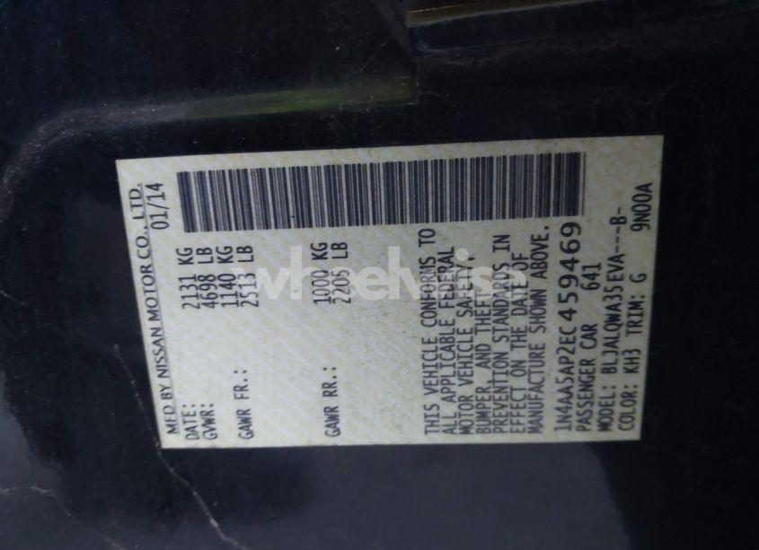 Photo 9 of 2014 Nissan Maxima 3.5 S/3.5 SV (VIN 1N4AA5AP2EC459469)