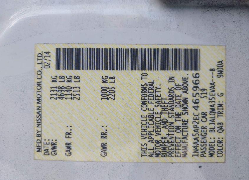 Photo 9 of 2014 Nissan Maxima 3.5 S (VIN 1N4AA5AP2EC465966)