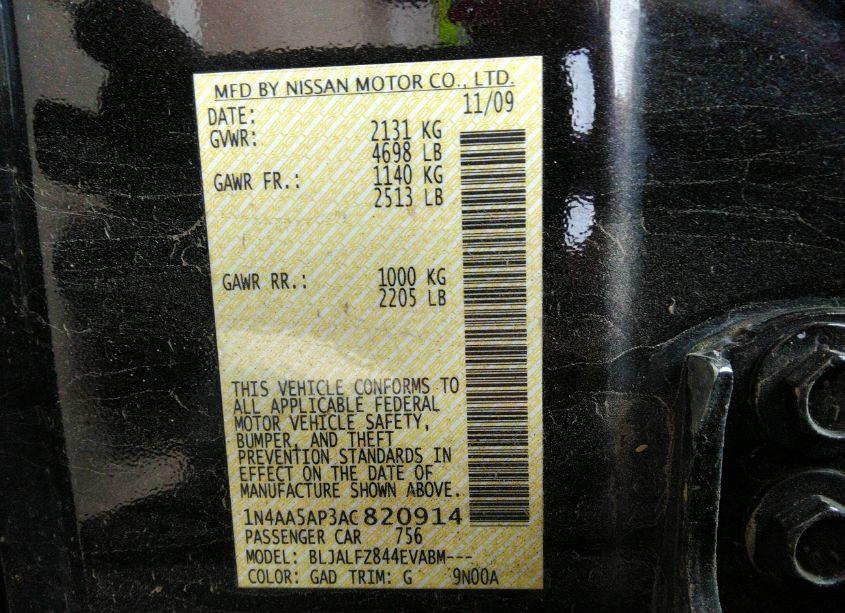 Photo 9 of 2010 Nissan Maxima 3.5 SV (VIN 1N4AA5AP3AC820914)