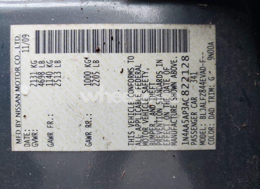 Photo 9 of 2010 Nissan Maxima 3.5 SV (VIN 1N4AA5AP3AC822128)