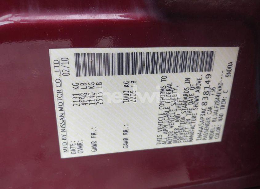 Photo 9 of 2010 Nissan Maxima 3.5 SV (VIN 1N4AA5AP3AC838149)