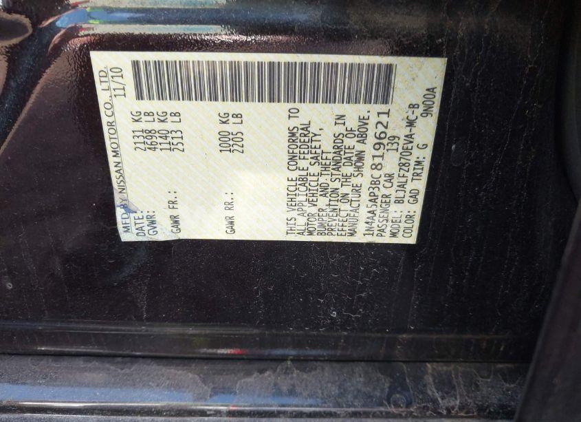 Photo 9 of 2011 Nissan Maxima 3.5 SV (VIN 1N4AA5AP3BC819621)