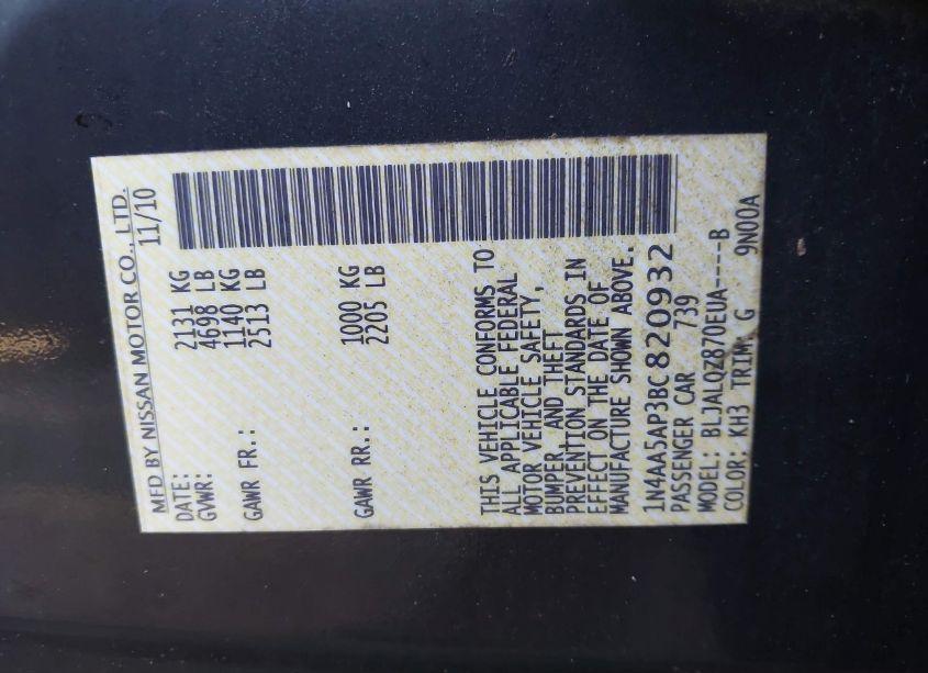 Photo 9 of 2011 Nissan Maxima 3.5 S (VIN 1N4AA5AP3BC820932)