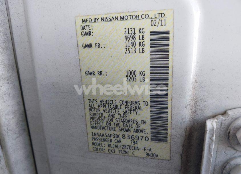 Photo 9 of 2011 Nissan Maxima 3.5 SV (VIN 1N4AA5AP3BC836970)