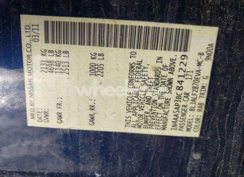 Photo 9 of 2011 Nissan Maxima 3.5 SV (VIN 1N4AA5AP3BC841229)