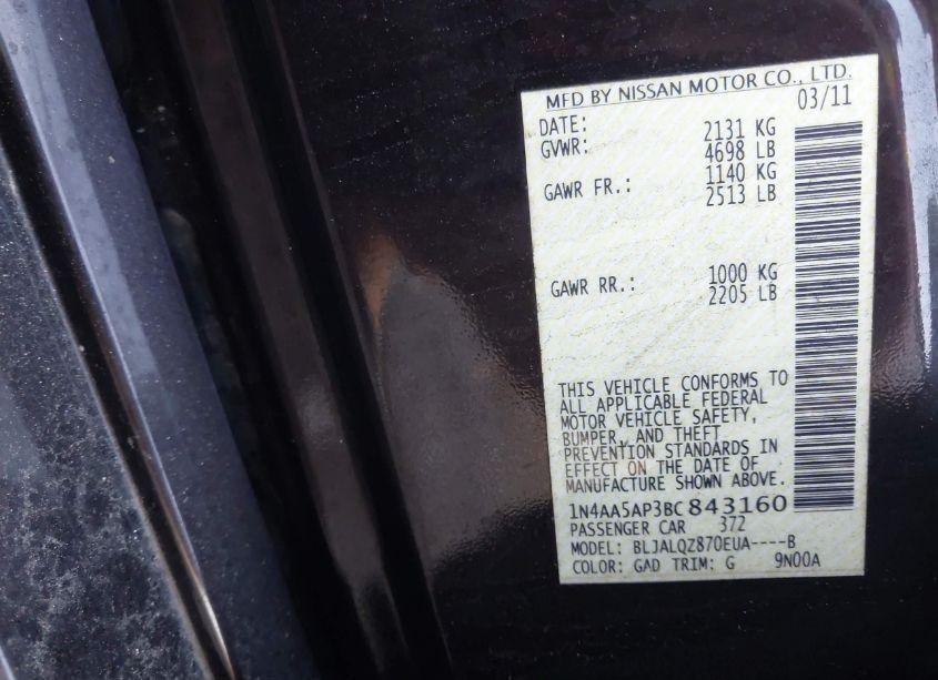 Photo 9 of 2011 Nissan Maxima 3.5 S (VIN 1N4AA5AP3BC843160)