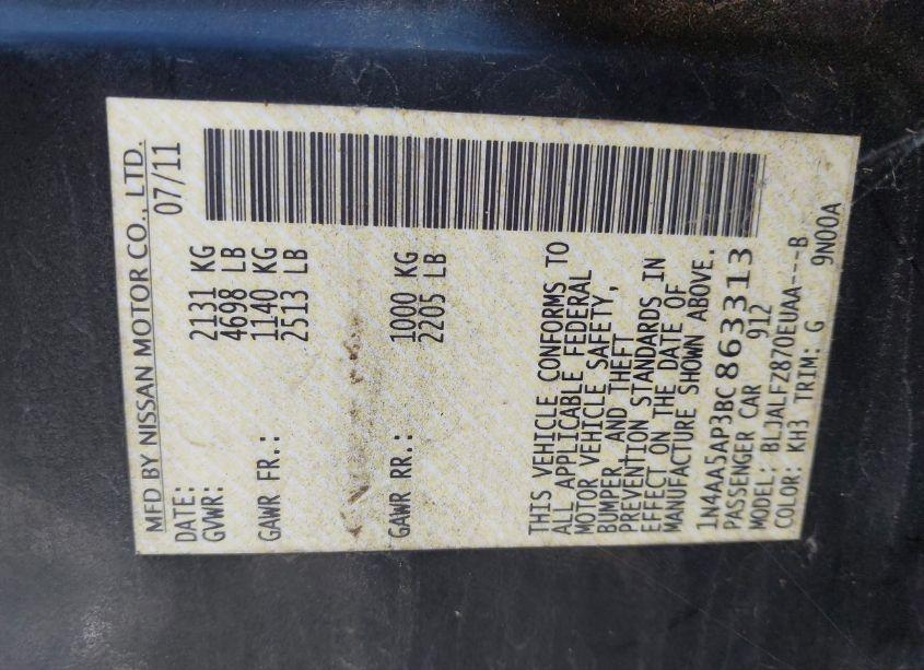 Photo 9 of 2011 Nissan Maxima 3.5 SV (VIN 1N4AA5AP3BC863313)