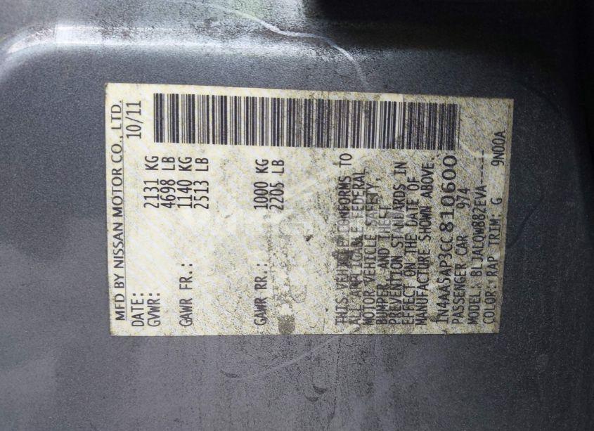 Photo 9 of 2012 Nissan Maxima 3.5 S (VIN 1N4AA5AP3CC810600)