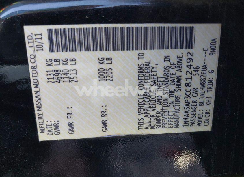 Photo 9 of 2012 Nissan Maxima 3.5 SV (VIN 1N4AA5AP3CC812492)