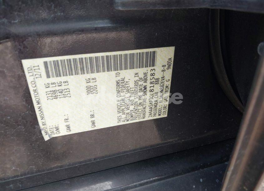 Photo 9 of 2012 Nissan Maxima 3.5 SV (VIN 1N4AA5AP3CC818583)