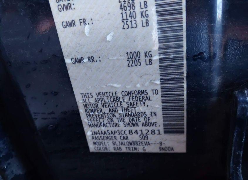 Photo 9 of 2012 Nissan Maxima 3.5 S (VIN 1N4AA5AP3CC841281)