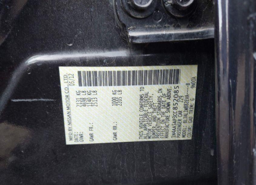 Photo 9 of 2012 Nissan Maxima 3.5 SV (VIN 1N4AA5AP3CC852085)